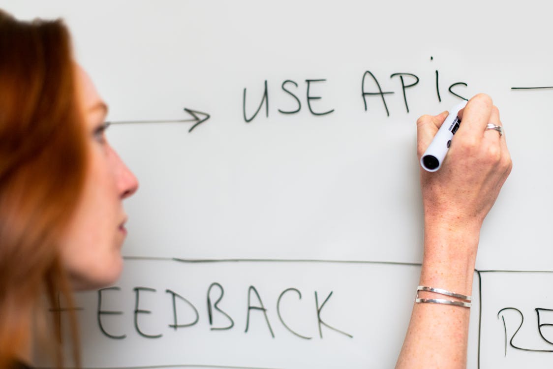 Business strategy planning on whiteboard