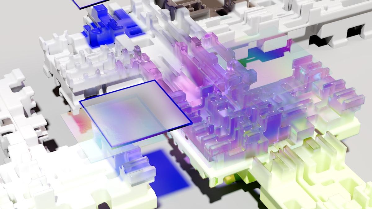 Abstract 3D visualization of AI chip architecture representing Claude Opus 4.6 capabilities