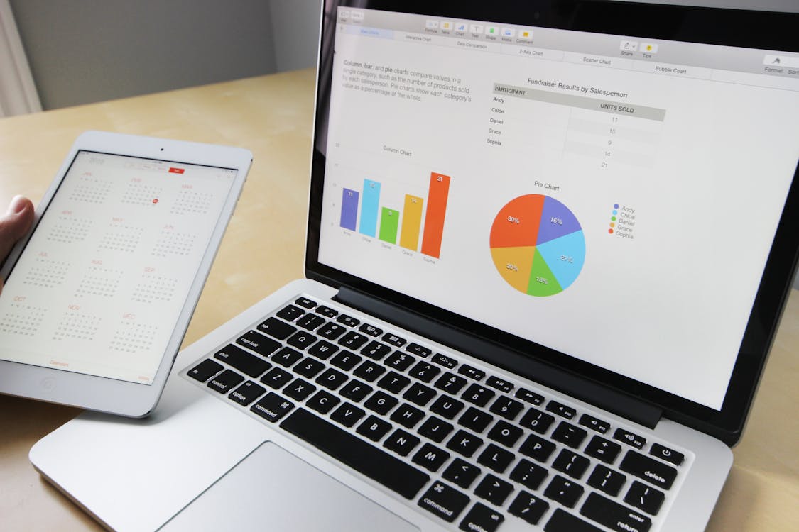 Data analytics on laptop with charts
