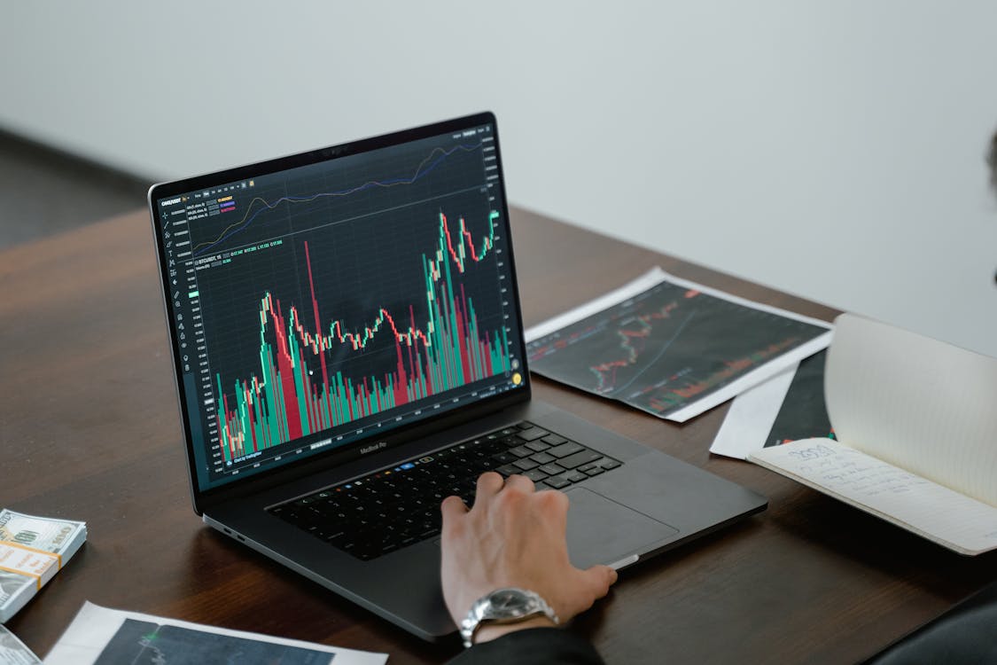 Analytics graph on laptop screen