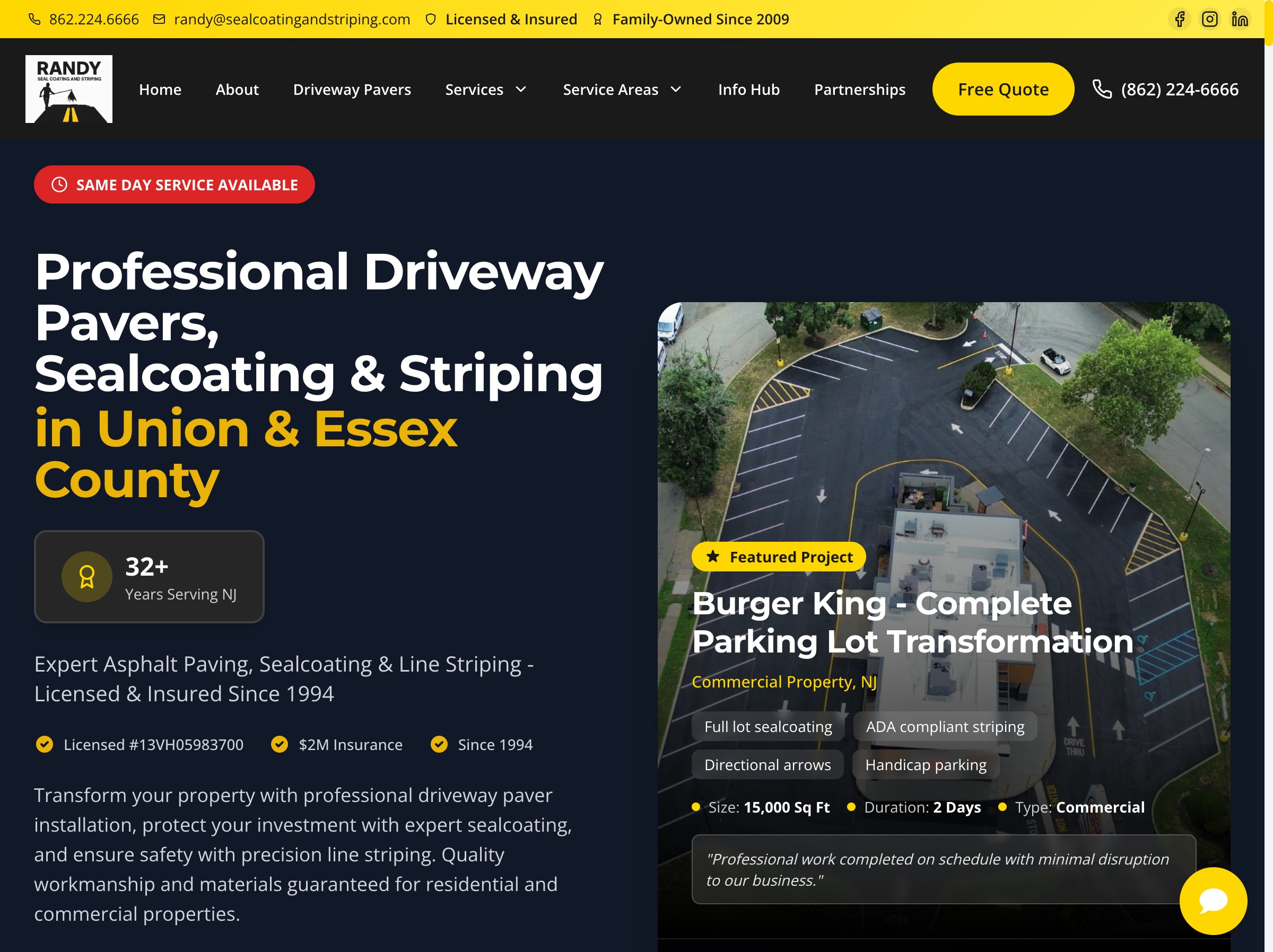 Randy's Sealcoating & Striping case study - 919-Page Local SEO Engine Covering 40+ NJ Cities