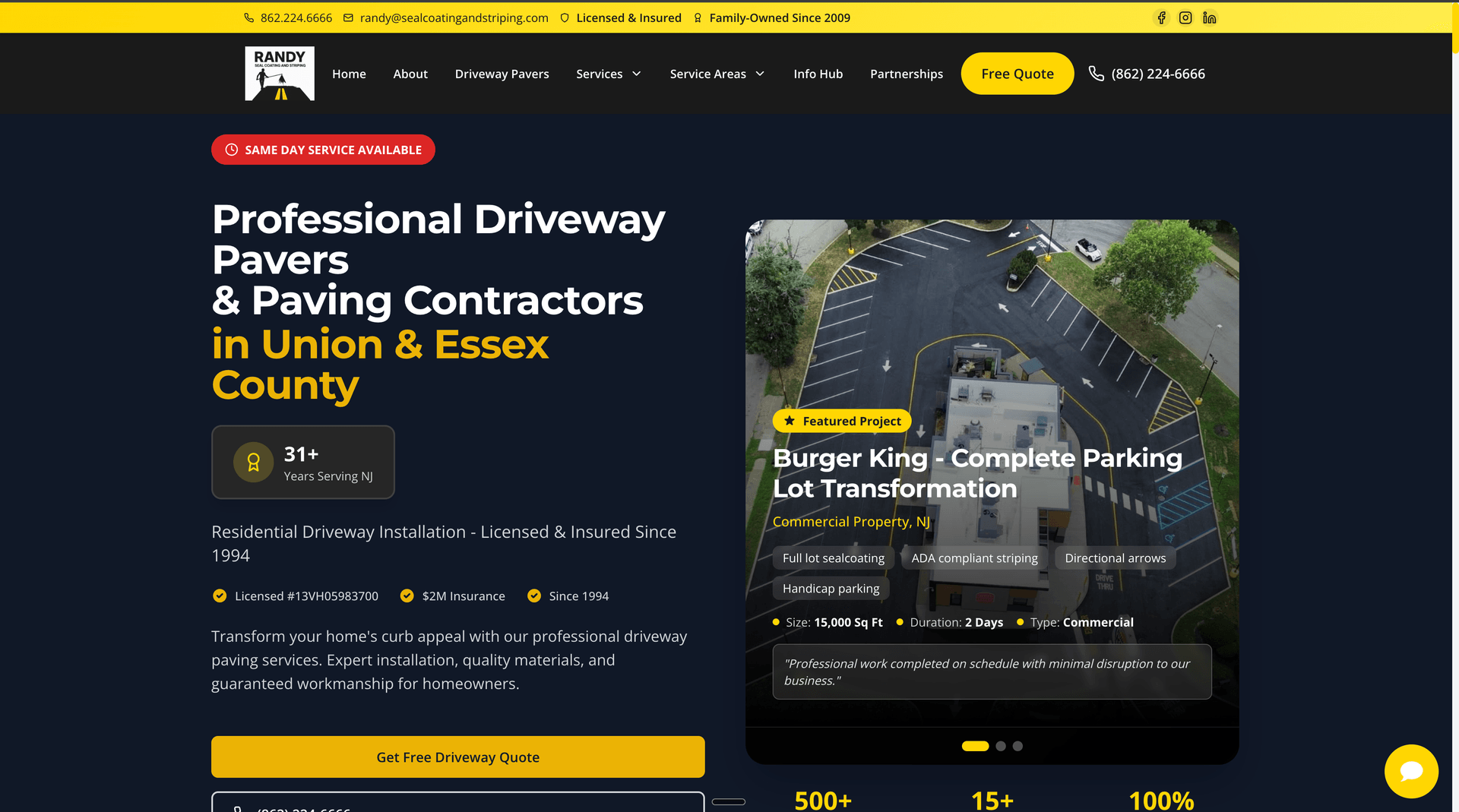 Randy's Sealcoating and Striping website preview