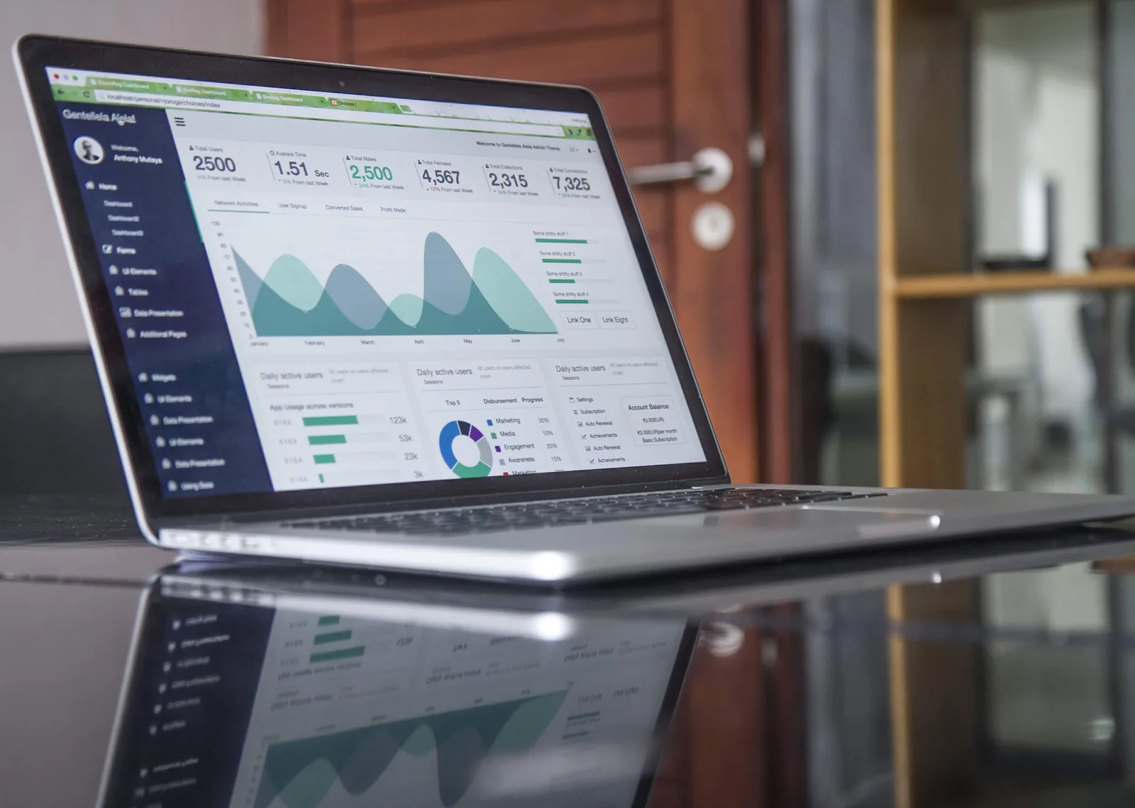 Laptop screen showing a traffic and statistics dashboard
